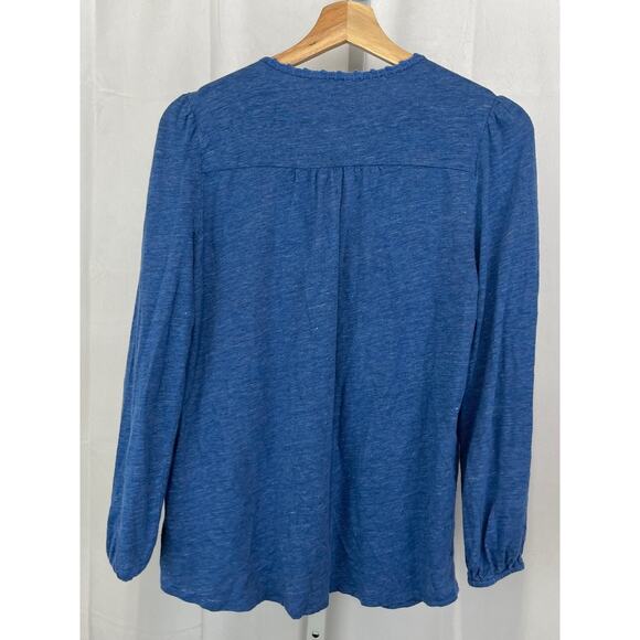 J. MCLAUGHLIN Tassel Tie V Neck Pullover Top Linen Knit Blue Size XS - Picture 2 of 9